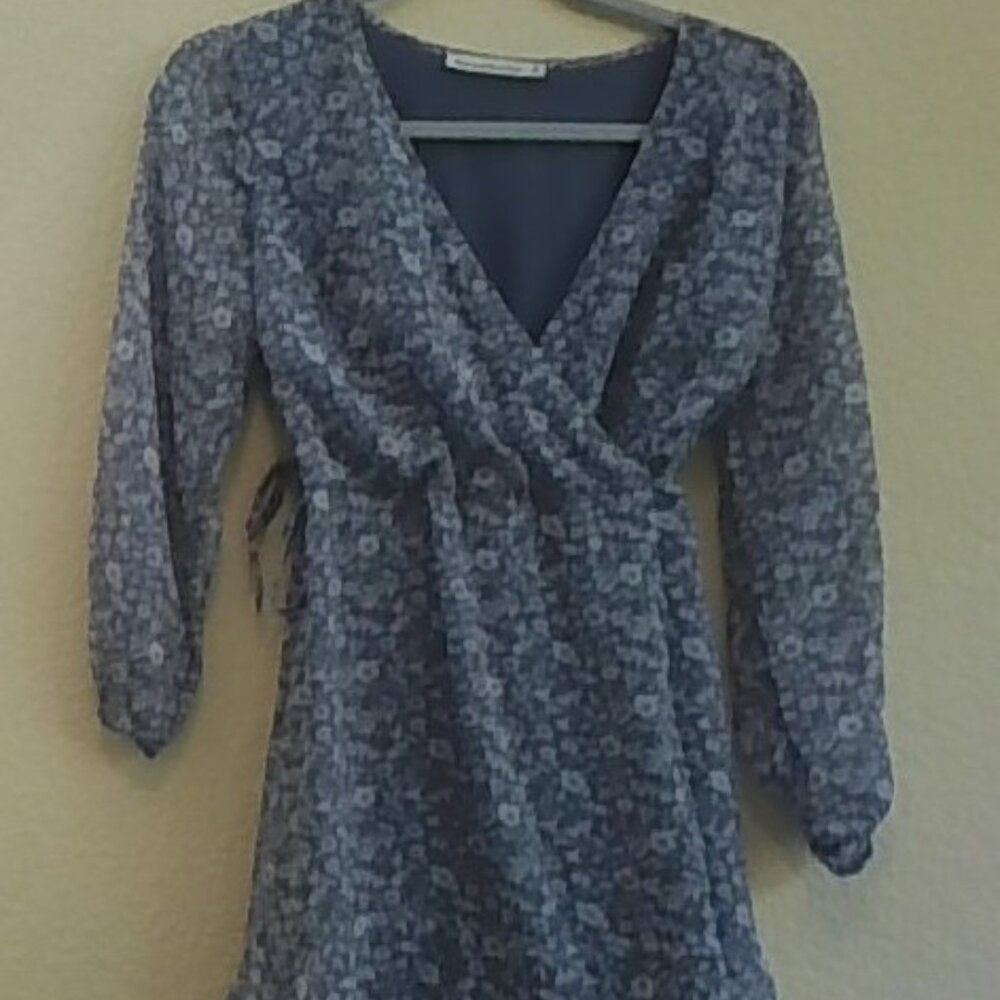Blue Patterned Shift Dress Long Sleeve